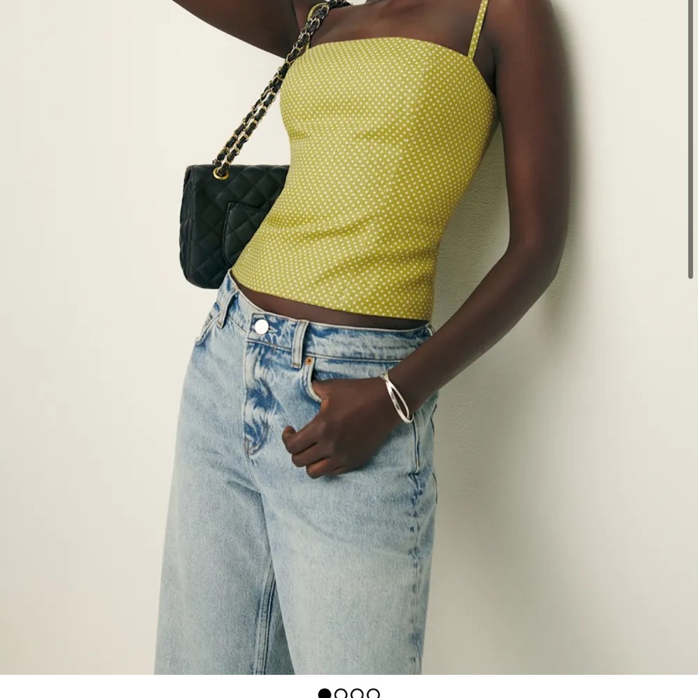 Reformation OVERLAND LINEN TOP CHARTREUSE DOT-4